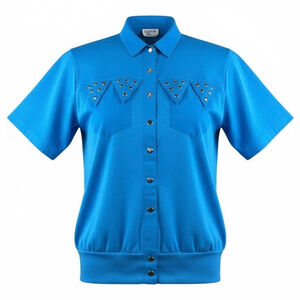 VINTAGE 90s Bonnie and Bill by Holly Bright Blue Short Sleeve Shirt Size MEDIUM